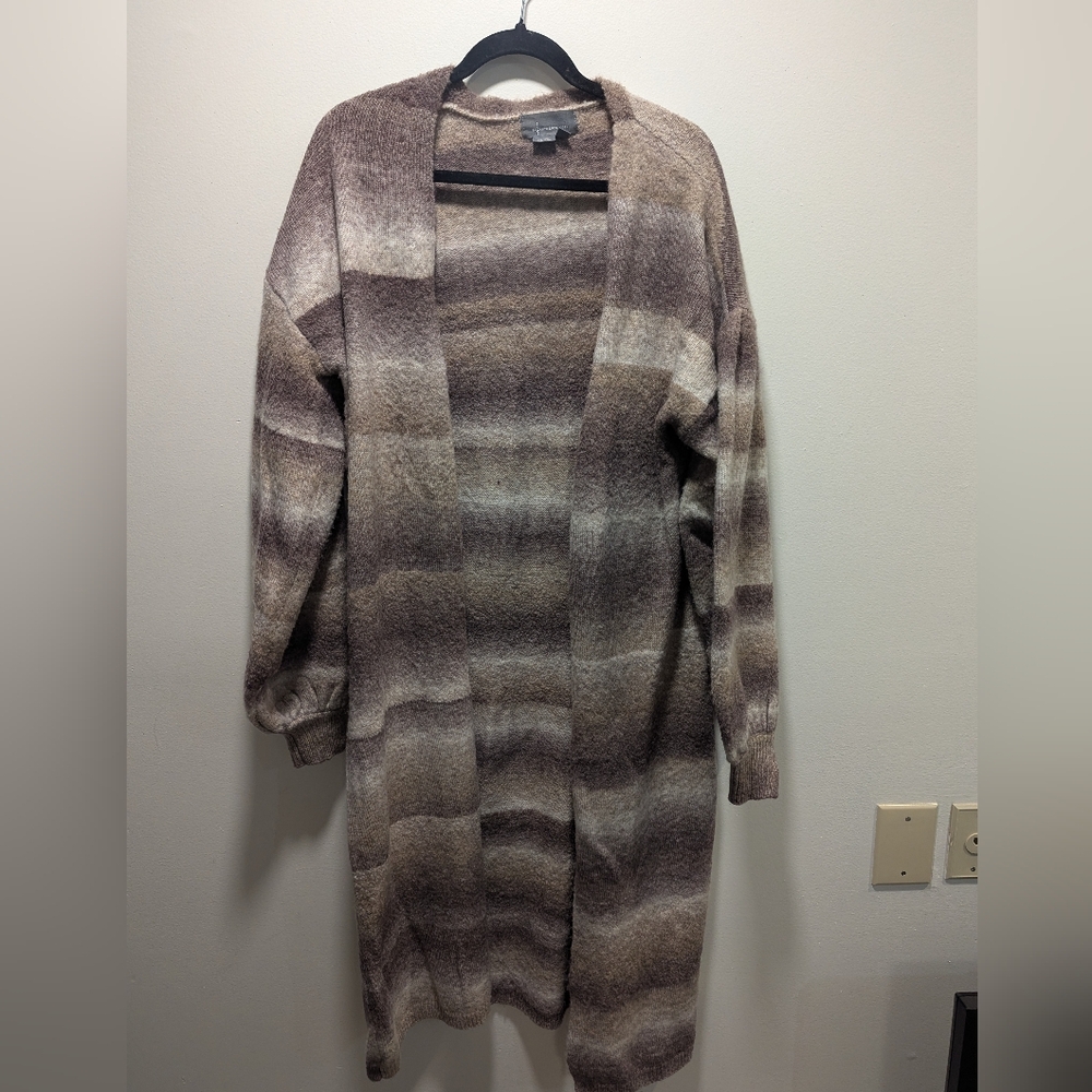 Anthropologie Womens Cozy Brown Ombre Striped Sweater Cardigan Coatigan One Size